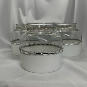 Three piece white dipped Ankyo Vase with rhinestones (Set #1)